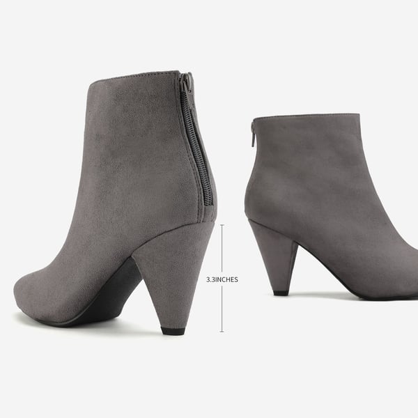 Pointed Toe High Heel Ankle Booties - LIGHT GREY SUEDE - 3